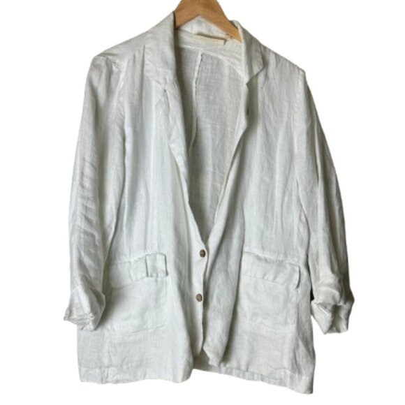 REISTOR Linen-like Cupro White Blazer Shirt Jacket Size XL - Picture 1 of 12